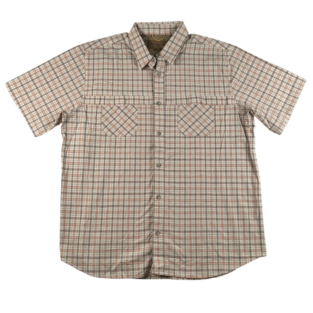 Clearwater Outfitters Shirt Mens Large Beige Plaid Short Sleeve Button Up Casual